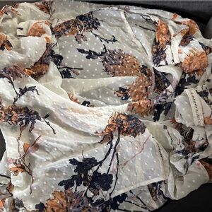 Maurices Cream Floral Swiss Dot Blouse with Navy and Orange Flowers